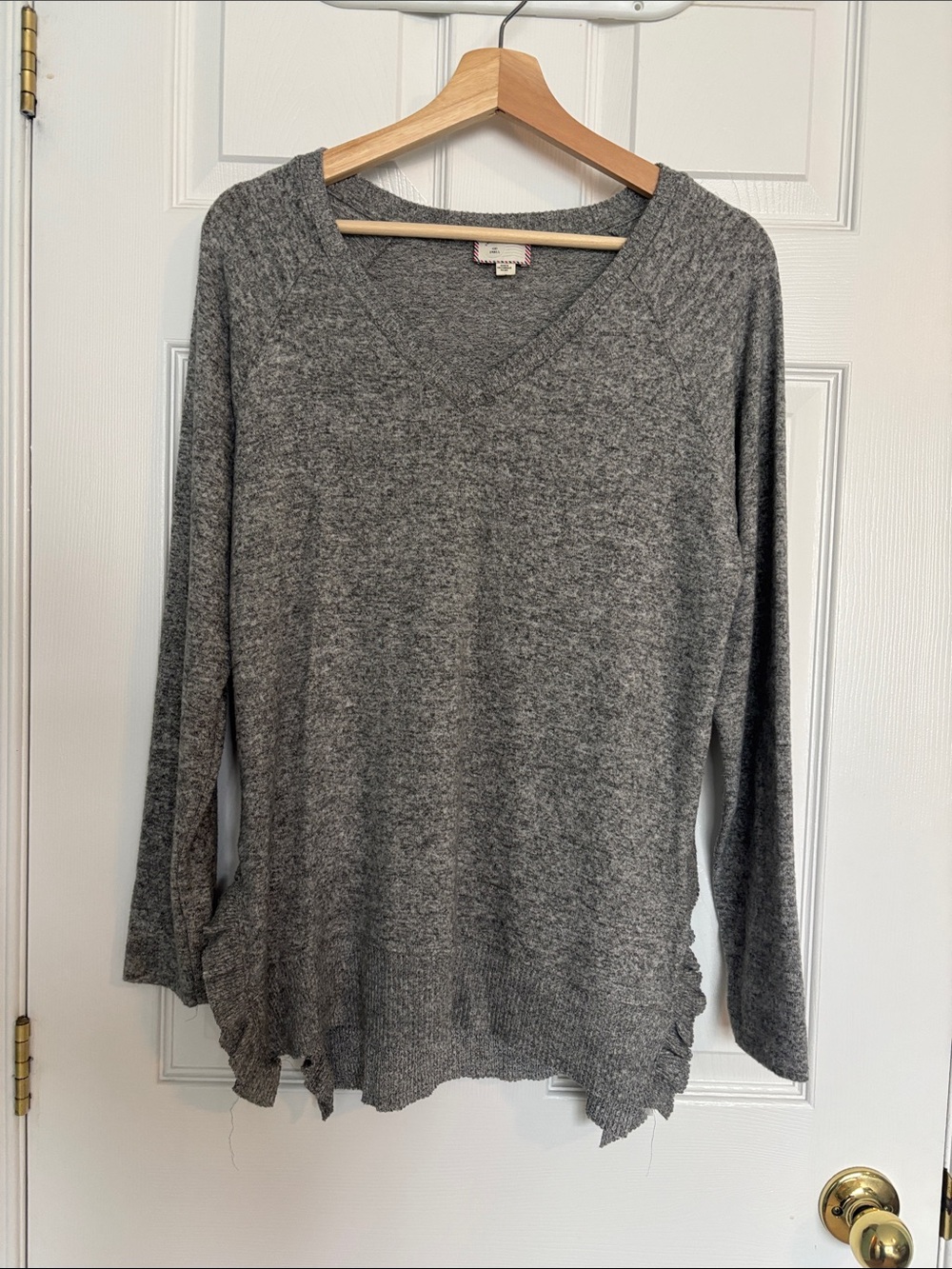 Anthropologie Postmark V neck ruffled hem sweater